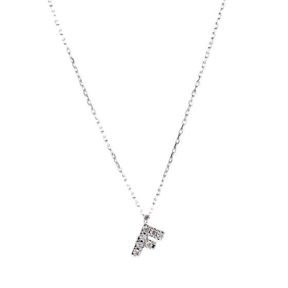 White gold letter-F necklace