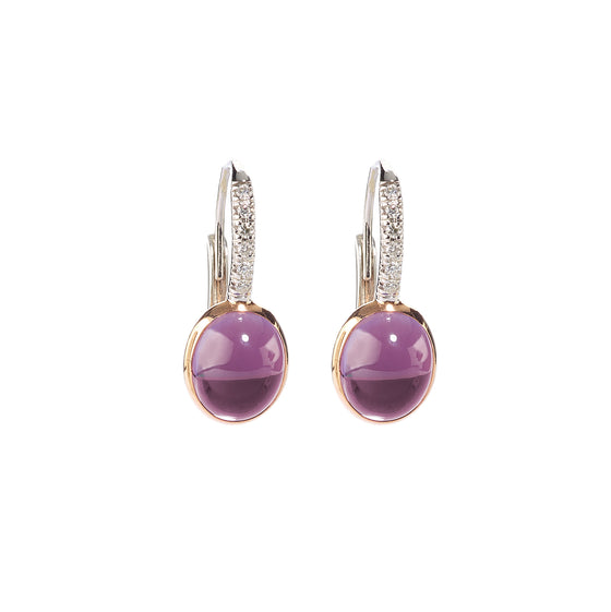 Rose and white gold diamond and amethyst-set earrings