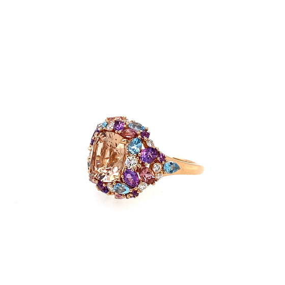Rose gold ring diamonds colored stone
