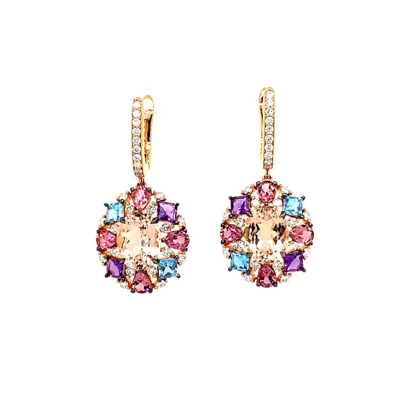 Rose gold earrings diamonds colored stones