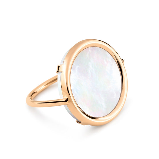 Bague pour femme en or rose et nacre blanche. Bague Disc Ginette NY RDPE