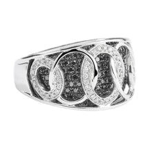  Bague pour femme en or blanc avec un motif de diamants noirs et blancs. Bague Michaud 109274