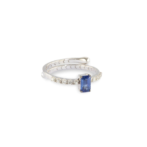 Bague pour femme en or blanc, diamants  blancs et saphir bleu. Bague Motion Dinos Karalis DA00503-007-002