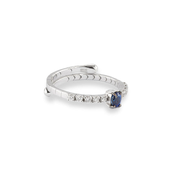 Bague pour femme en or blanc, diamants  blancs et saphir bleu. Bague Motion Dinos Karalis DA00504-003-01