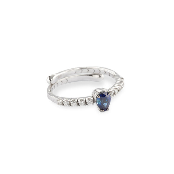Bague pour femme en or blanc, diamants  blancs et saphir bleu. Bague Motion Dinos Karalis DA00505-004-01