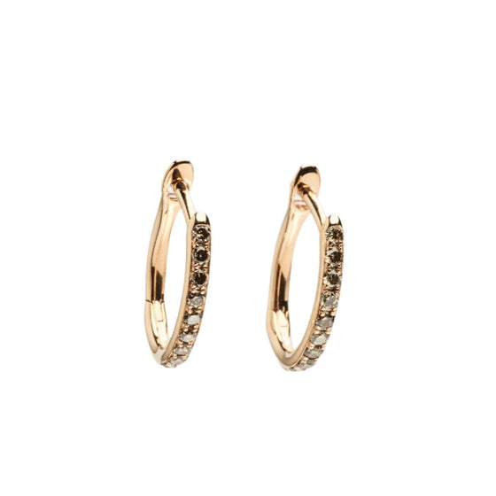 Boucles d'oreilles créoles pour femme en or rose pavées de diamants champagne. Boucles d'Oreilles Michaud 1033362