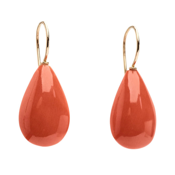 Boucles d'oreilles motif goutte pour femme en or rose et corail rouge. Boucles d'Oreilles Michaud 1034336