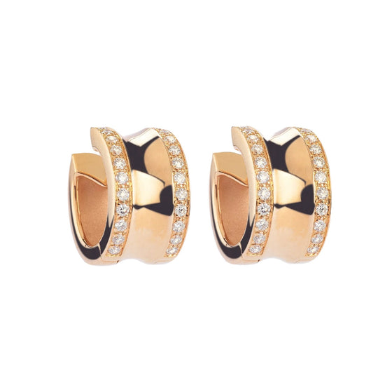 Boucles d'oreilles créoles pour femme en or rose pavées de diamants blancs. Boucles d'Oreilles Michaud 1043559