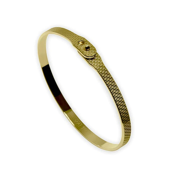 Bracelet jonc pour femme et homme en or jaune avec une texture guillochée. Bracelet Michaud STR401-S