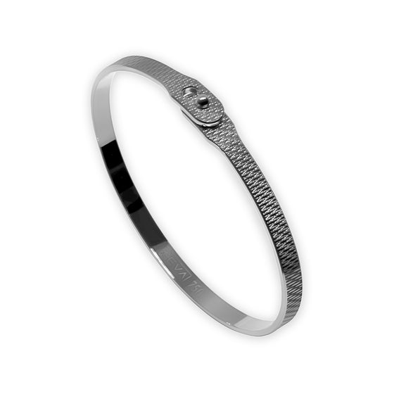 Bracelet jonc pour femme et homme en or blanc avec une texture guillochée. Bracelet Michaud STR405-L