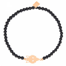  Bracelet pour femme en or rose, perles d'onyx et charm motif loup. Bracelet Twenty Wolf Ginette NY BTWTO2