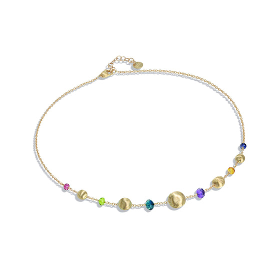 18kt Yellow gold necklace with gemstones and freshwater pearl