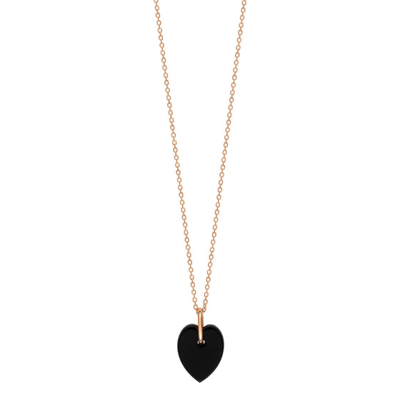 Collier pour femme en or rose et pendentif coeur en onyx noir. Collier Angèle Ginette NY ANO3