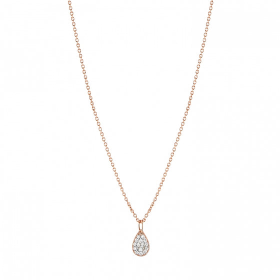 Collier pour femme en or rose et pendentif goutte en diamants blancs. Collier Bliss Ginette NY BLID2
