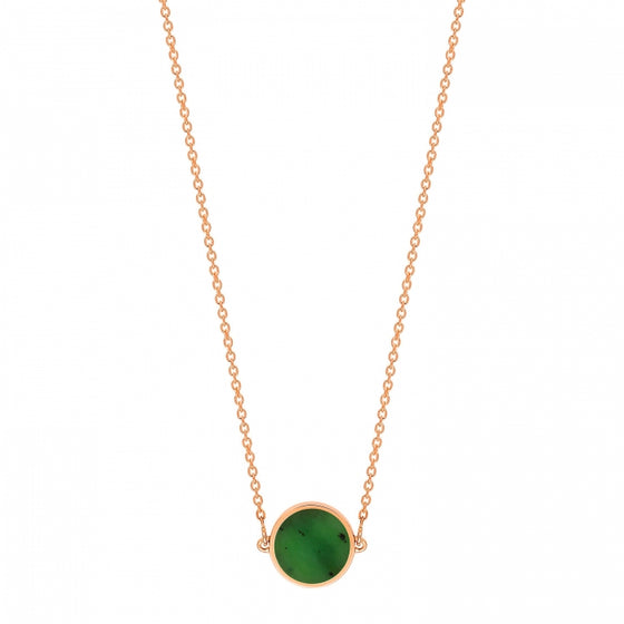 Collier pour femme en or rose et pendentif en pierre jade vert. Collier Disc Ginette NY EVEJ3
