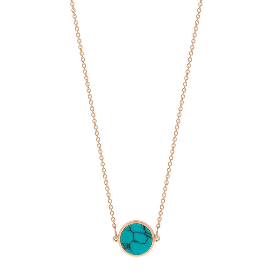 Collier pour femme en or rose et pendentif en pierre turquoise. Collier Disc Ginette NY EVET3