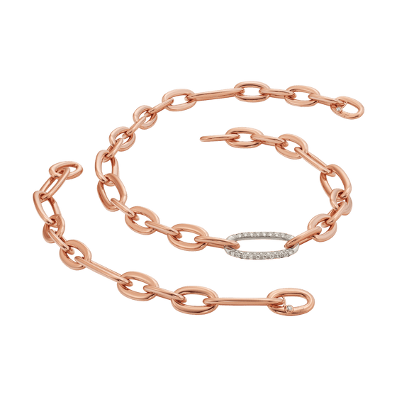 Collier chaine pour femme en or rose et maillon de diamants blancs. Collier Dorique 11 Isabelle Fa 13713/47BMO