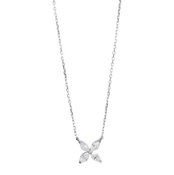 Collier pour femme en or blanc avec un pendentif en diamants blancs motif fleur. Collier Michaud 1026520