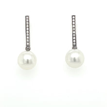  Boucles d'oreilles or blanc rhodié noir perles blanches et diamants