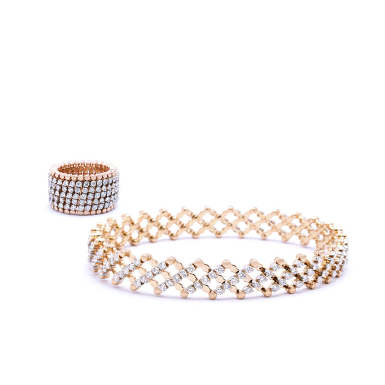 Bague - bracelet en or rose et diamants